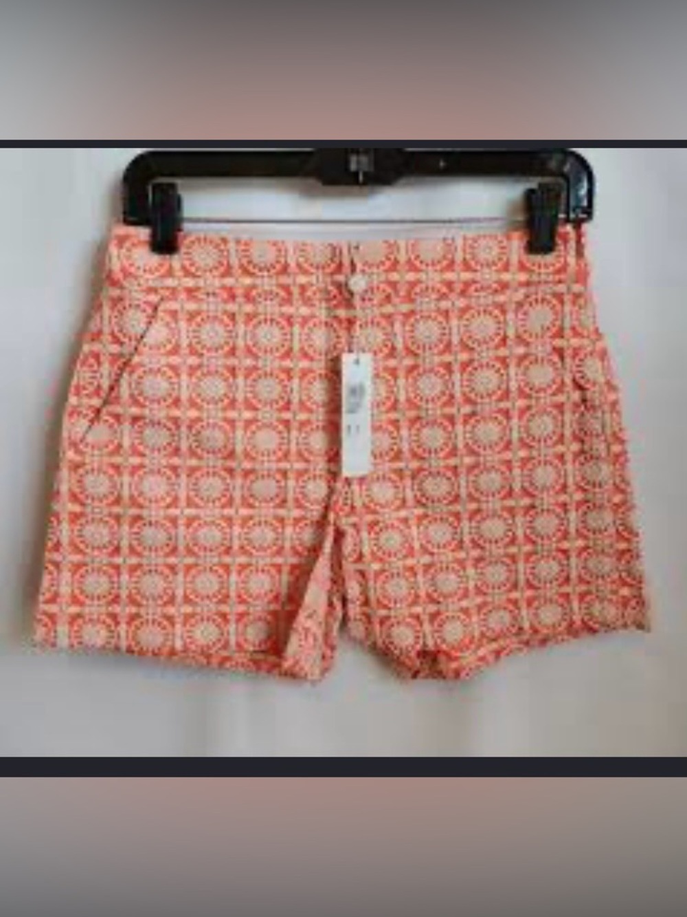 Trina Turk Coral and Cream High-Waist Geometric Print Shorts